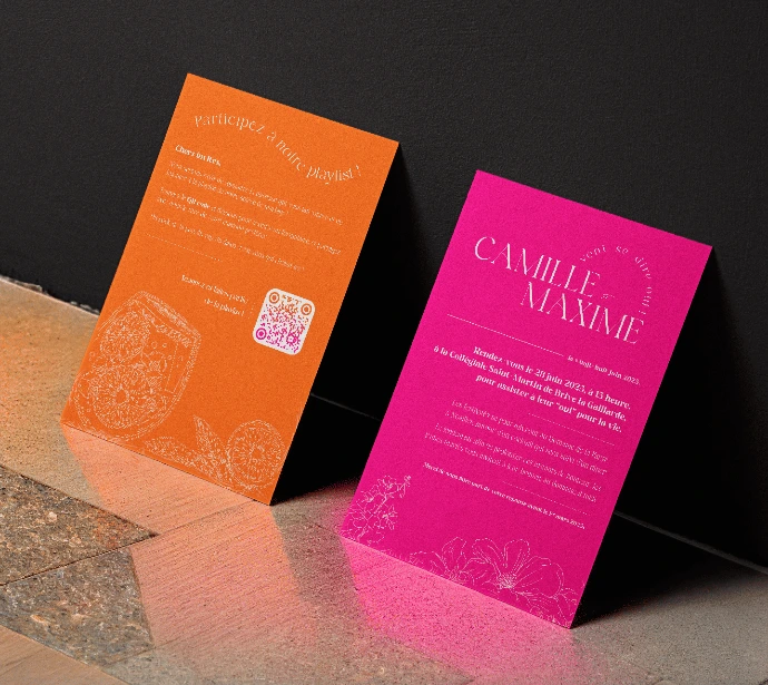 Faire-part de mariage orange et rose