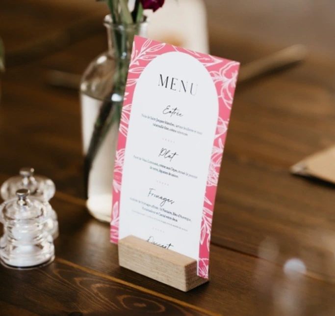 Menu de mariage rose