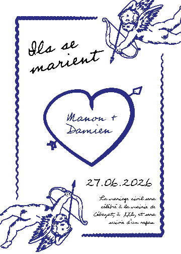 Fairepart de mariage blanc et bleu pop
